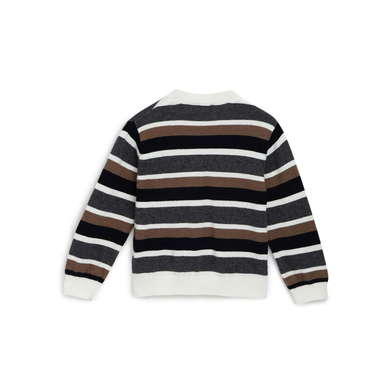 Boys Medium Brown Striped Cardigan image number 1